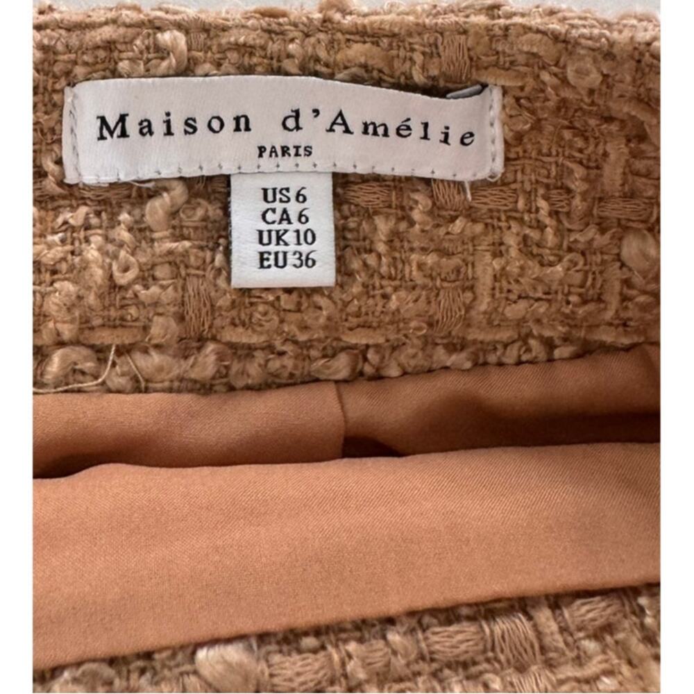 Maison d'Amelie Size 6 Brown Tweed Mini Skirt Front Patch Pockets - Picture 2 of 9